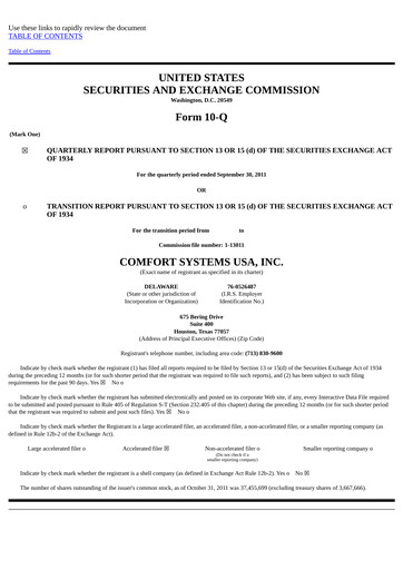 Thumbnail Comfort Systems USA Quarterly Report 2011-q3