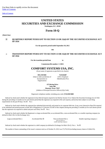Thumbnail Comfort Systems USA Quarterly Report 2012-q3