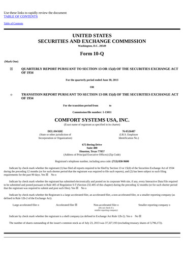 Thumbnail Comfort Systems USA Quarterly Report 2013-q2