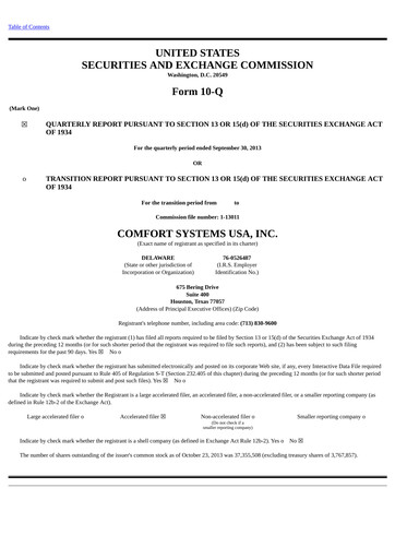 Thumbnail Comfort Systems USA Quarterly Report 2013-q3