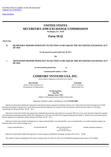 Thumbnail Comfort Systems USA Quarterly Report 2015-q2