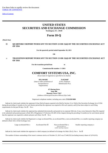 Thumbnail Comfort Systems USA Quarterly Report 2015-q3