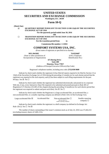 Thumbnail Comfort Systems USA Quarterly Report 2016-q2