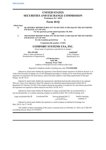 Thumbnail Comfort Systems USA Quarterly Report 2016-q3