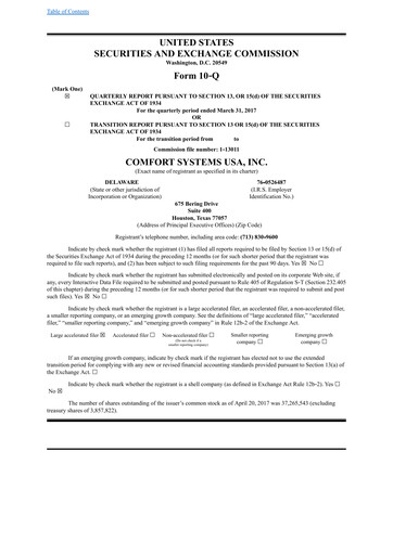 Thumbnail Comfort Systems USA Quarterly Report 2017-q1