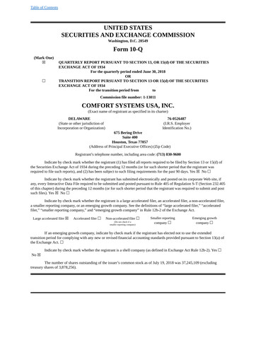 Thumbnail Comfort Systems USA Quarterly Report 2018-q2