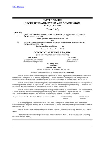 Thumbnail Comfort Systems USA Quarterly Report 2019-q1