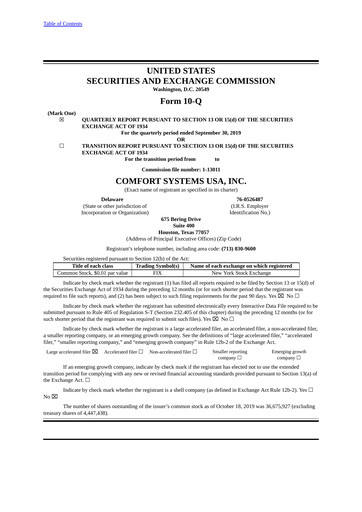 Thumbnail Comfort Systems USA Quarterly Report 2019-q3