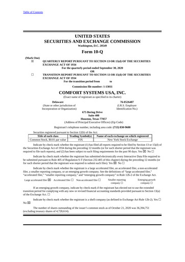 Thumbnail Comfort Systems USA Quarterly Report 2020-q3