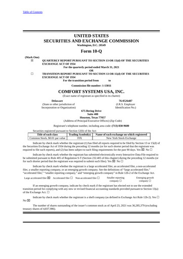 Thumbnail Comfort Systems USA Quarterly Report 2021-q1