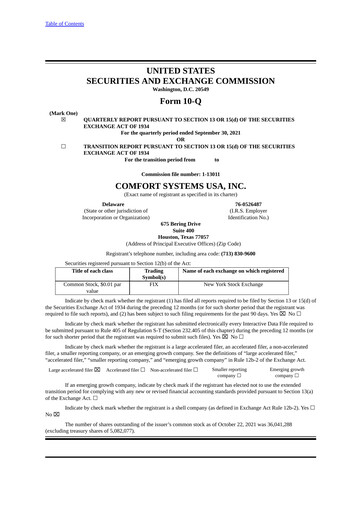 Thumbnail Comfort Systems USA Quarterly Report 2021-q3