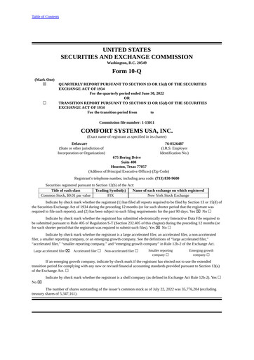 Thumbnail Comfort Systems USA Quarterly Report 2022-q2