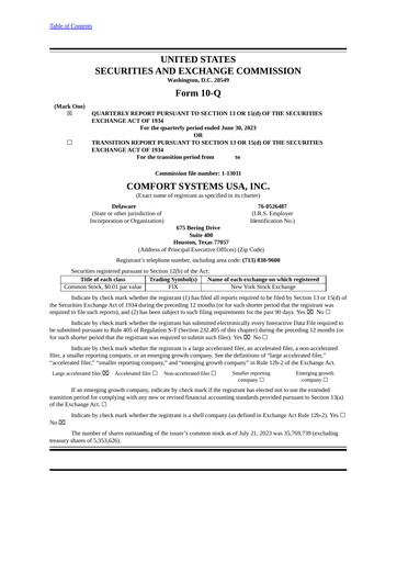 Thumbnail Comfort Systems USA Quarterly Report 2023-q2