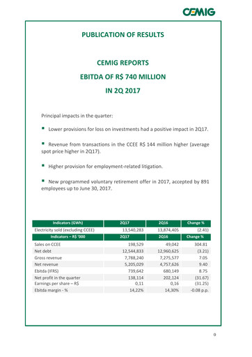 Miniature Cemig Rapport trimestriel 2017-q2