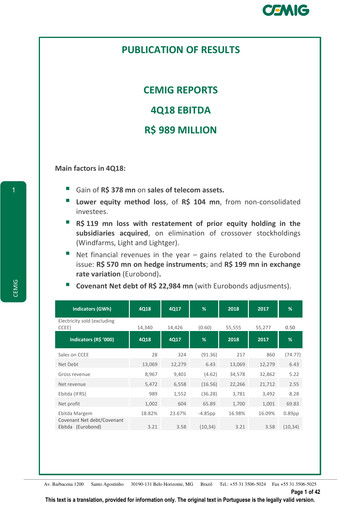 Miniature Cemig Rapport trimestriel 2018-q4
