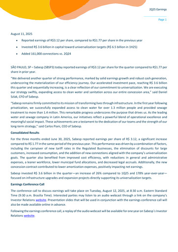 Thumbnail Sabesp Quarterly Report 2025-q2