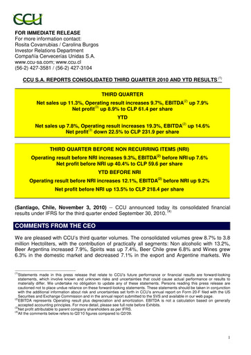 Miniature Compañía Cervecerías Unidas Rapport trimestriel 2010-q3