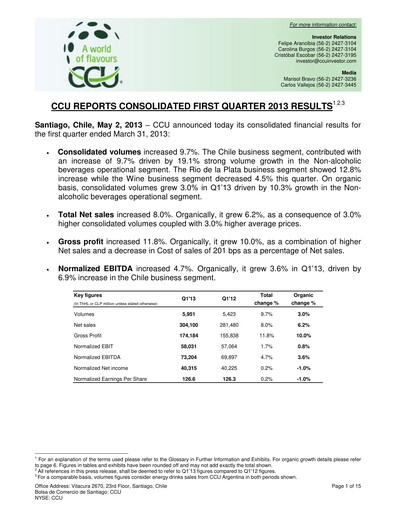 Miniature Compañía Cervecerías Unidas Rapport trimestriel 2013-q1
