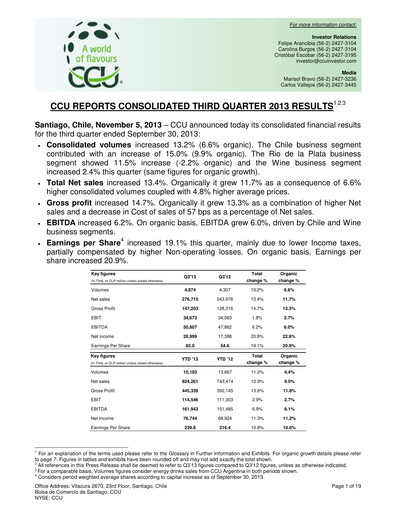 Miniature Compañía Cervecerías Unidas Rapport trimestriel 2013-q3