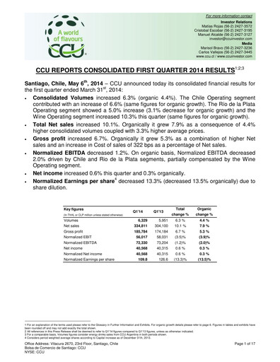 Miniature Compañía Cervecerías Unidas Rapport trimestriel 2014-q1