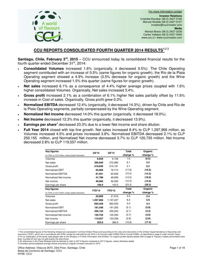 Miniature Compañía Cervecerías Unidas Rapport trimestriel 2014-q4