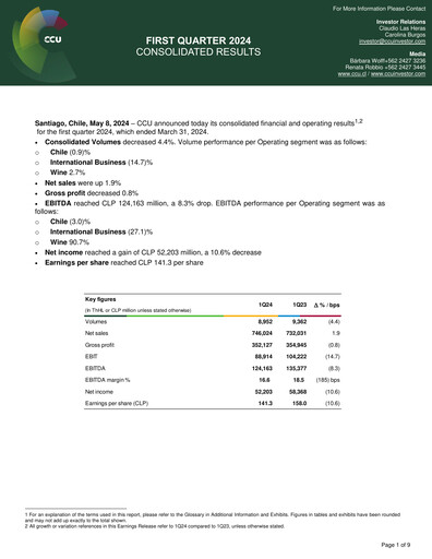 Miniature Compañía Cervecerías Unidas Rapport trimestriel 2024-q1