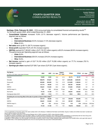Miniature Compañía Cervecerías Unidas Rapport trimestriel 2024-q4