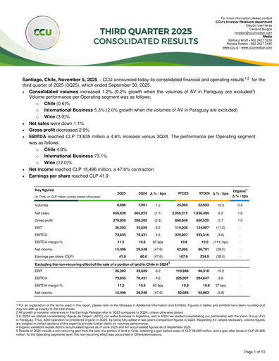 Miniature Compañía Cervecerías Unidas Rapport trimestriel 2025-q3