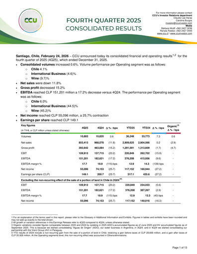 Miniature Compañía Cervecerías Unidas Rapport trimestriel 2025-q4