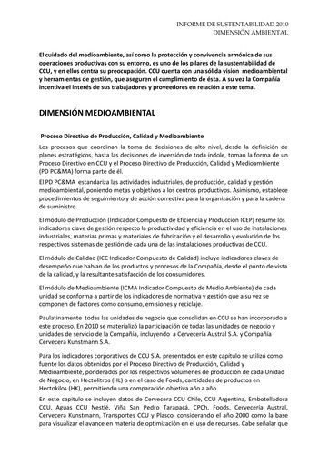 Vorschaubild Compañía Cervecerías Unidas Nachhaltigkeitsbericht 2010