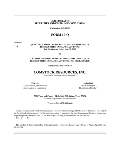 Thumbnail Comstock Resources Quarterly Report 2002-q2