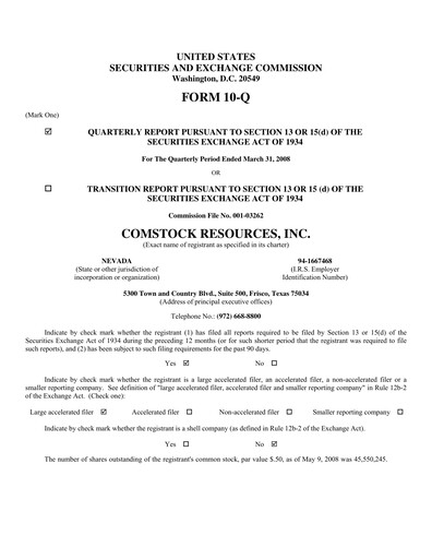 Thumbnail Comstock Resources Quarterly Report 2008-q1