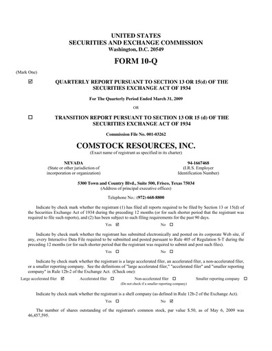 Thumbnail Comstock Resources Quarterly Report 2009-q1