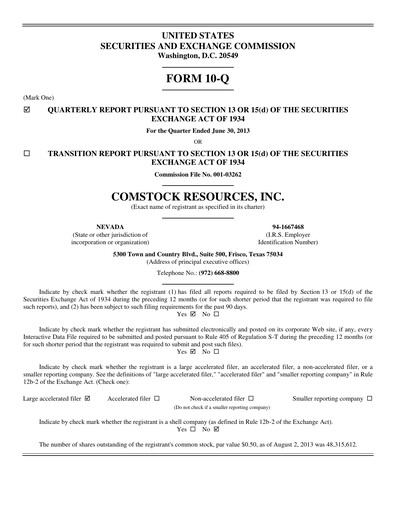 Thumbnail Comstock Resources Quarterly Report 2013-q2