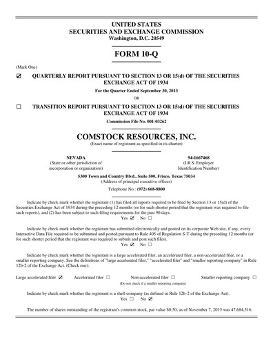 Thumbnail Comstock Resources Quarterly Report 2013-q3