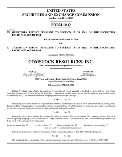 Thumbnail Comstock Resources Quarterly Report 2014-q1