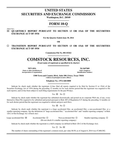 Thumbnail Comstock Resources Quarterly Report 2014-q2