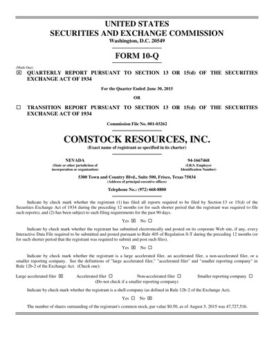Thumbnail Comstock Resources Quarterly Report 2015-q2