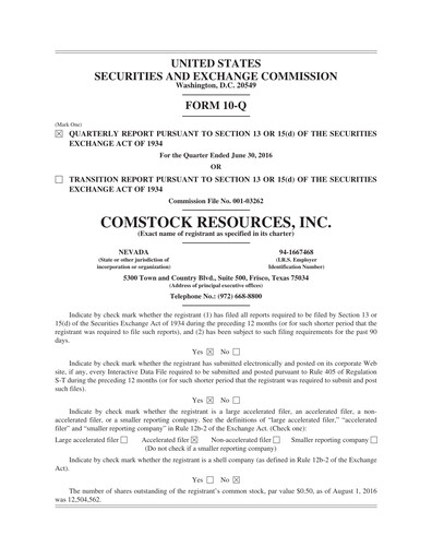 Thumbnail Comstock Resources Quarterly Report 2016-q2