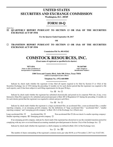 Thumbnail Comstock Resources Quarterly Report 2017-q3