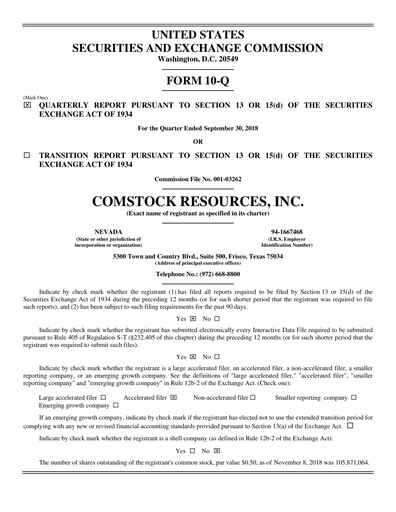 Thumbnail Comstock Resources Quarterly Report 2018-q3