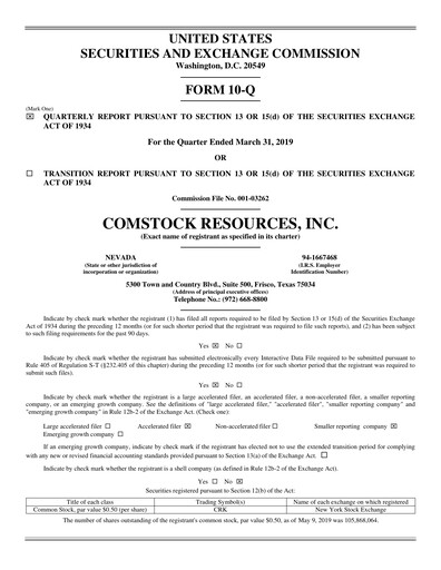 Thumbnail Comstock Resources Quarterly Report 2019-q1