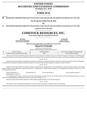 Thumbnail Comstock Resources Quarterly Report 2020-q2