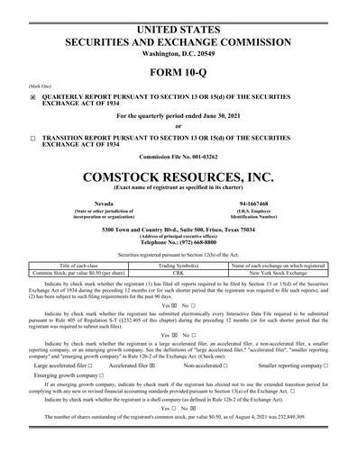 Thumbnail Comstock Resources Quarterly Report 2021-q2