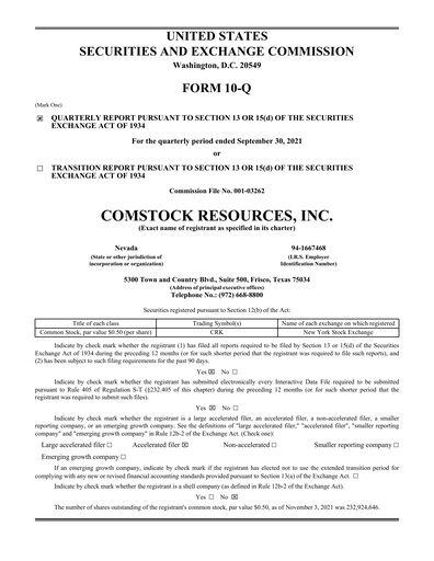 Thumbnail Comstock Resources Quarterly Report 2021-q3