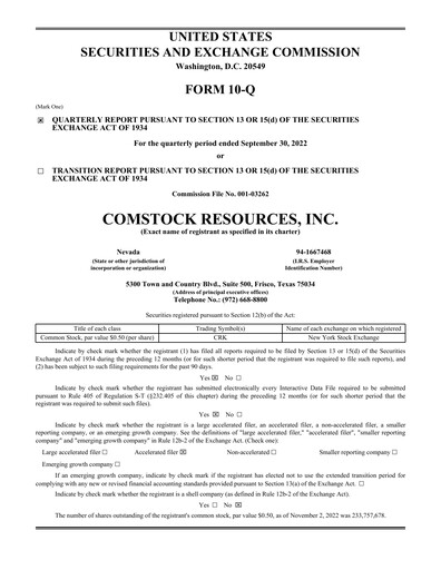 Thumbnail Comstock Resources Quarterly Report 2022-q3