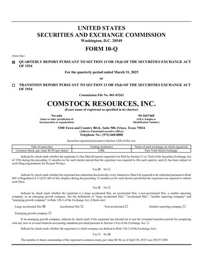 Thumbnail Comstock Resources Quarterly Report 2025-q1
