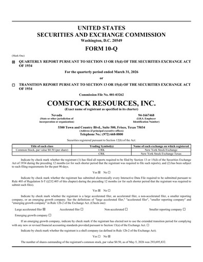 Thumbnail Comstock Resources Quarterly Report 2026-q1