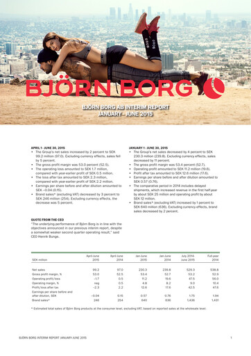 Vorschaubild Björn Borg Quartalsbericht 2015-q2