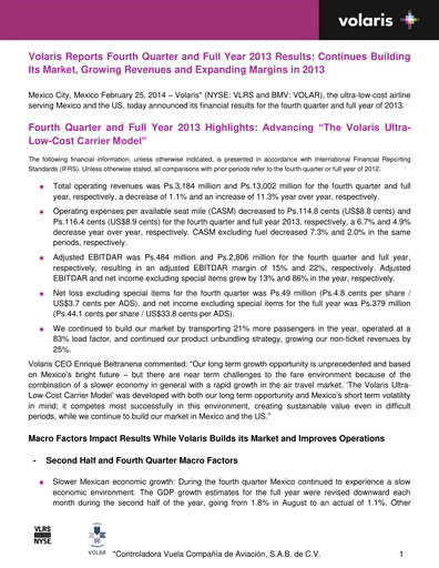 Thumbnail Volaris
 Quarterly Report 2013-q4
